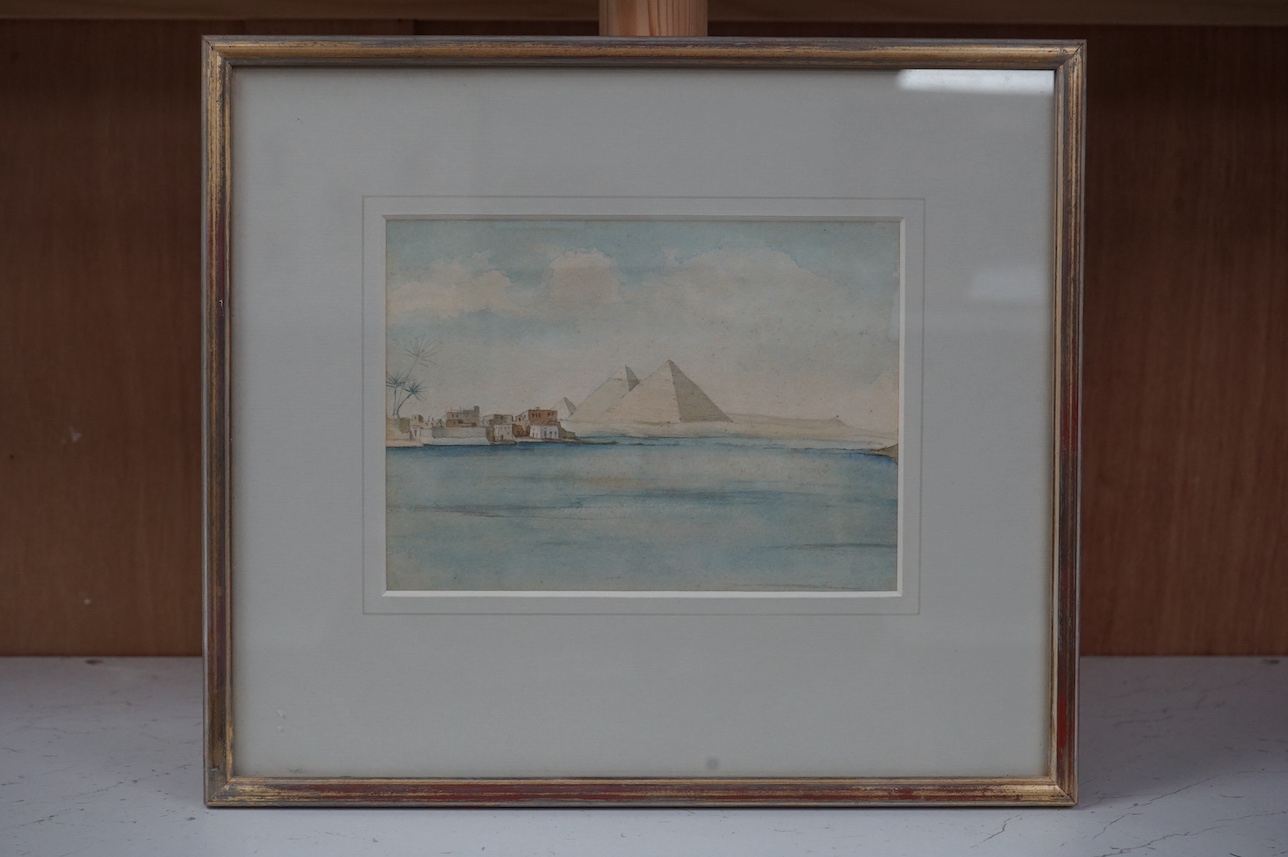 W.J. Barrington, watercolour, The Pyramids, unsigned, inscribed verso, 14 x 19cm. Condition - fair